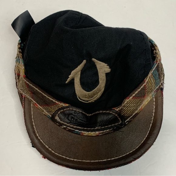 True Religion Stitched Flannel Plaid Patchwork Newsboy Flat Cap Hat - Picture 7 of 12
